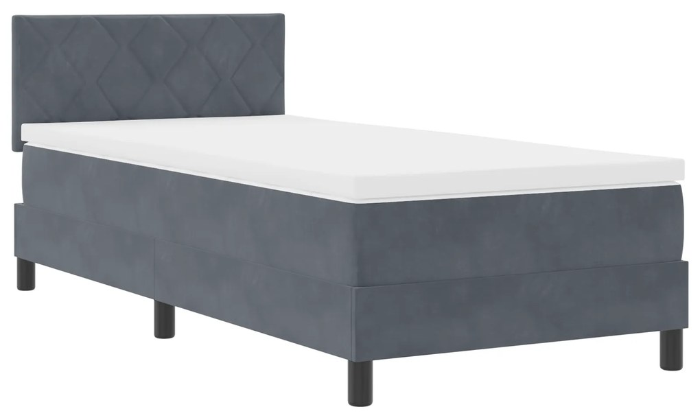 vidaXL Κρεβάτι Box Spring με Στρώμα & LED Σκούρο Γκρι 100x200 εκ. Βελούδινο