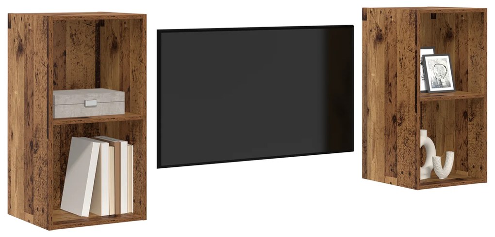 vidaXL Τηλεοπτική Κάβα Τοίχου 2 pcs Παλιό ξύλο 37 x 37 x 72 εκ