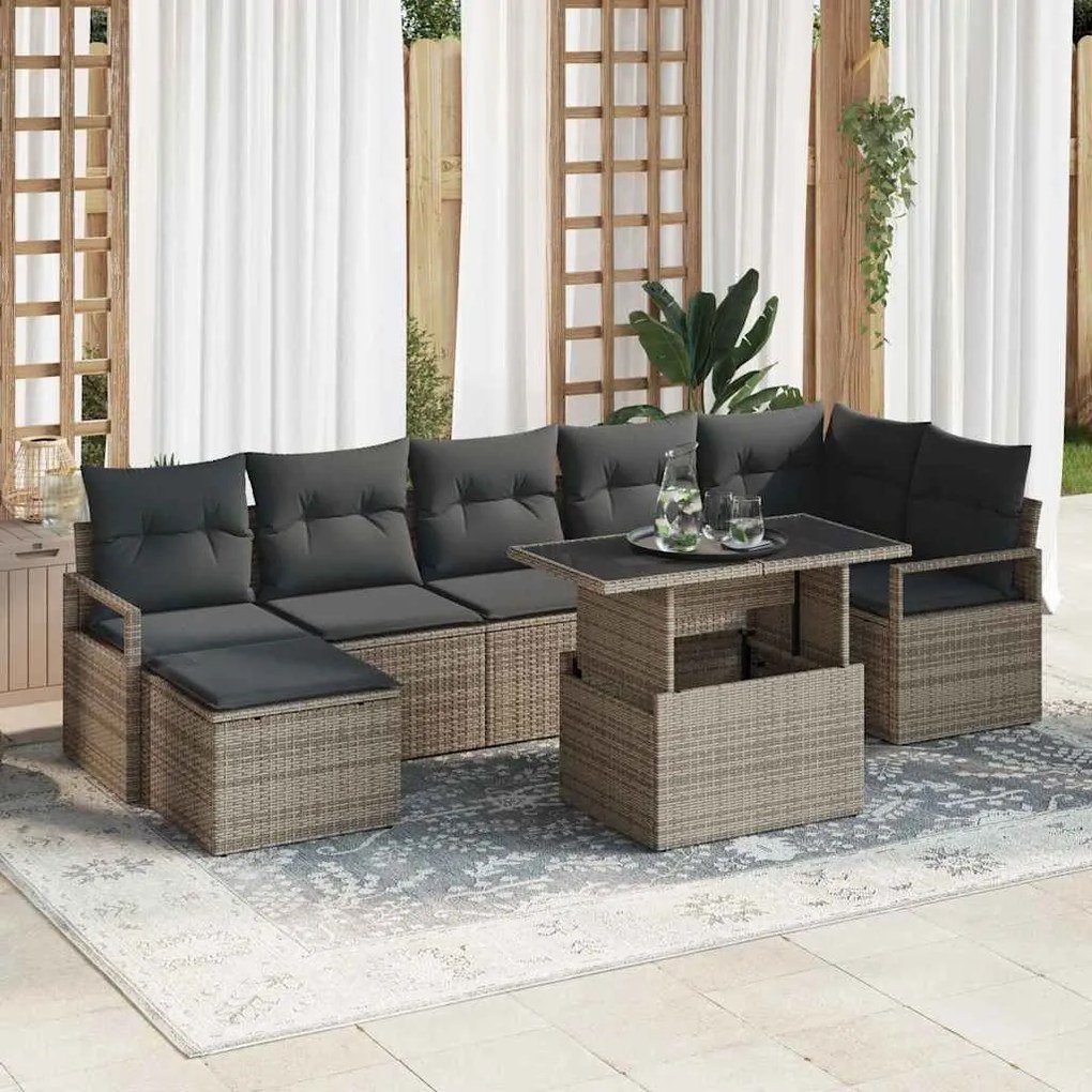 vidaXL Σετ Καναπέ Κήπου με μαξιλάρι 8 pcs Γκρι