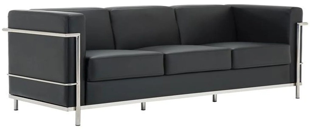 Καναπές 3-Θέσιος Genova Inox/Pu Ε947,32 Μαύρο 188x73x71cm Metal, Technoderma
