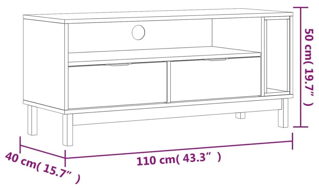 Έπιπλο Τηλεόρασης FLAM 110 x 40 x 50 εκ. από Μασίφ Ξύλο Πεύκου - Καφέ