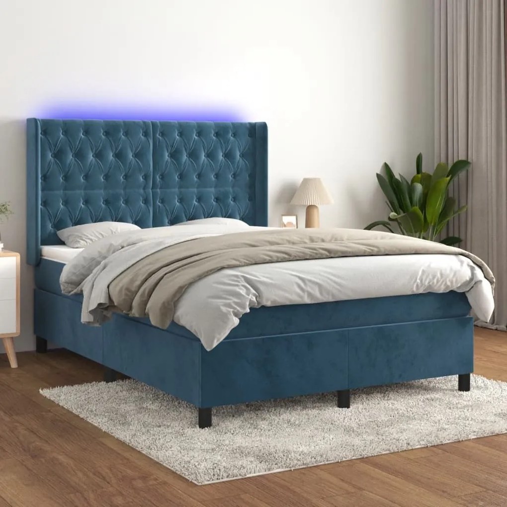 ΚΡΕΒΑΤΙ BOXSPRING ΜΕ ΣΤΡΩΜΑ &amp; LED ΣΚ. ΜΠΛΕ 140X200ΕΚ. ΒΕΛΟΥΔΙΝΟ 3139749