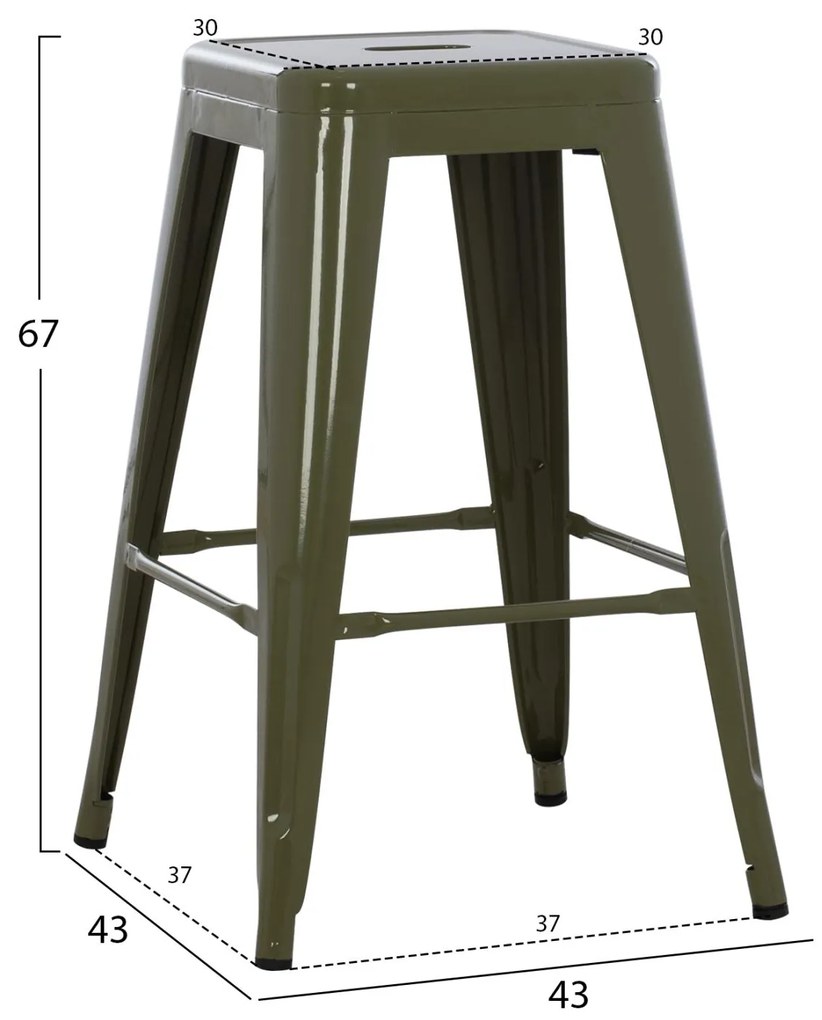 Σκαμπό μπαρ MELITA Μεσαίου ύψους Μεταλλικό σε Dark Olive Green 43x43x67Yεκ. 43x43x67 εκ.