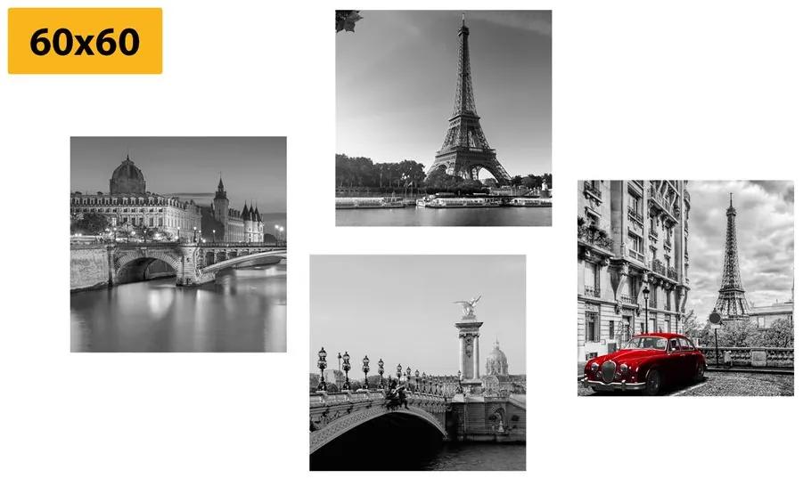 Σετ εικόνων Παρίσι με ρετρό κόκκινο αυτοκίνητο - 4x 40x40
