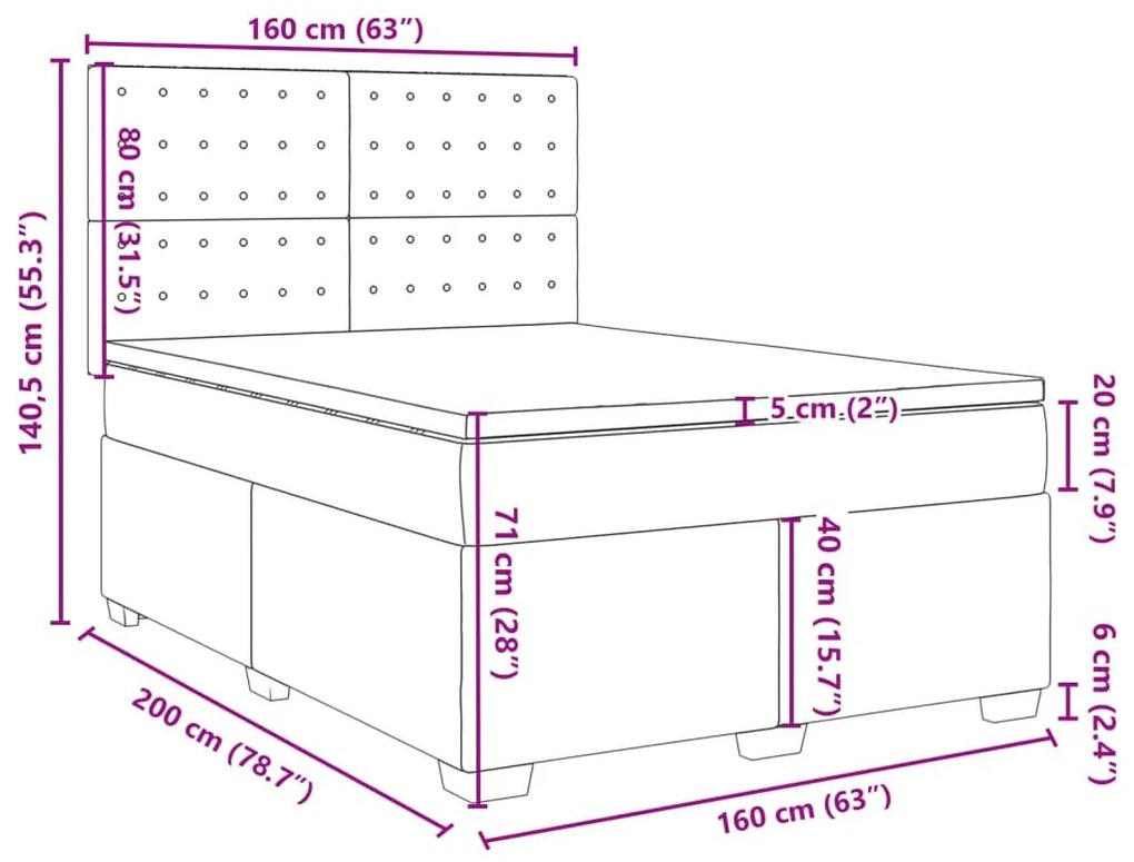 Κρεβάτι Boxspring με Στρώμα Μαύρο 160x200εκ.από Συνθετικό Δέρμα - Μαύρο