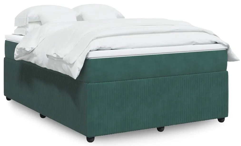vidaXL Κρεβάτι Boxspring με Στρώμα Σκούρο Πράσινο 160x200εκ. Βελούδινο