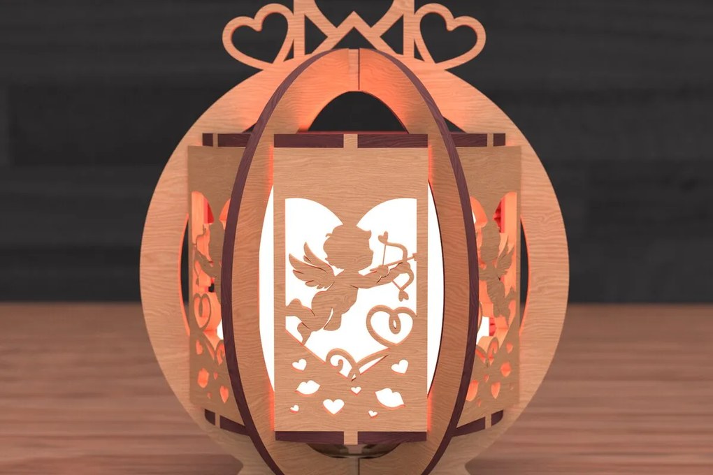 Intra απο ξύλο plywood  Χρώμα wenge 3mm-4mm πάχος - με λέιζερ Cupid Lantern Δίασταση 30x20 cm INTRAFABR-110860872