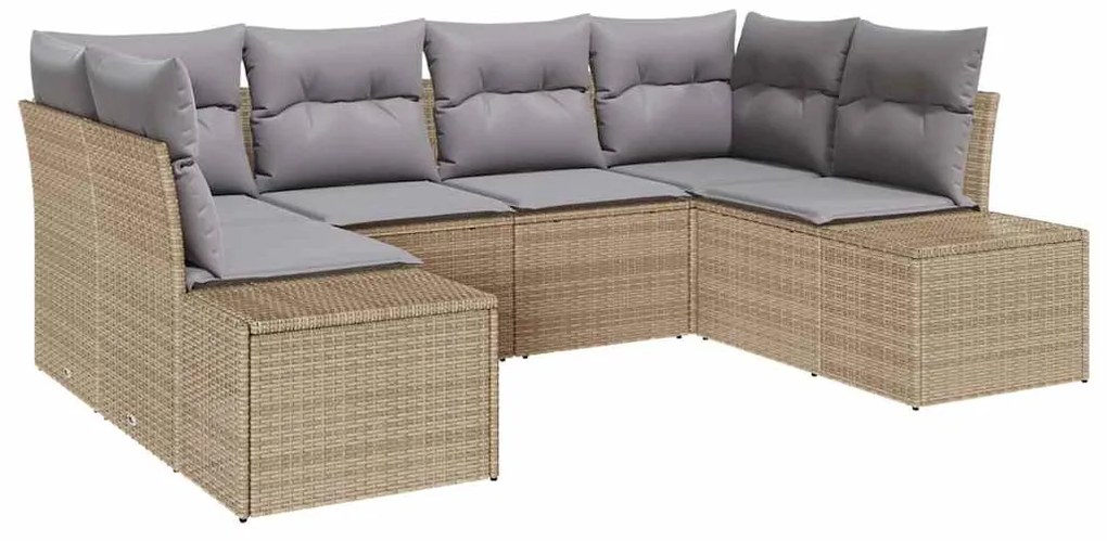 vidaXL Σετ Καναπέ Κήπου με μαξιλάρι 6 pcs Μπεζ Πολυ ράταν