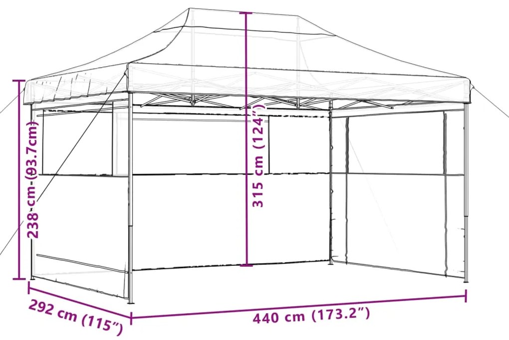 Τέντα Εκδηλώσεων με 3 Τοιχώματα Πτυσσόμενη Pop-Up Μαύρο - Μαύρο