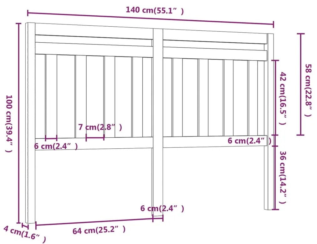 vidaXL Κεφαλάρι Κρεβατιού 140 x 4 x 100 εκ. από Μασίφ Ξύλο Πεύκου