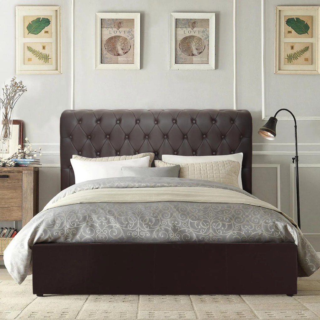 ΚΡΕΒΑΤΙ QUEEN  ΔΙΠΛΟ 150x200 εκ. T.CHESTERFIELD ΣΚΟΥΡΟ ΚΑΦΕ 157.5X221X95Yεκ.