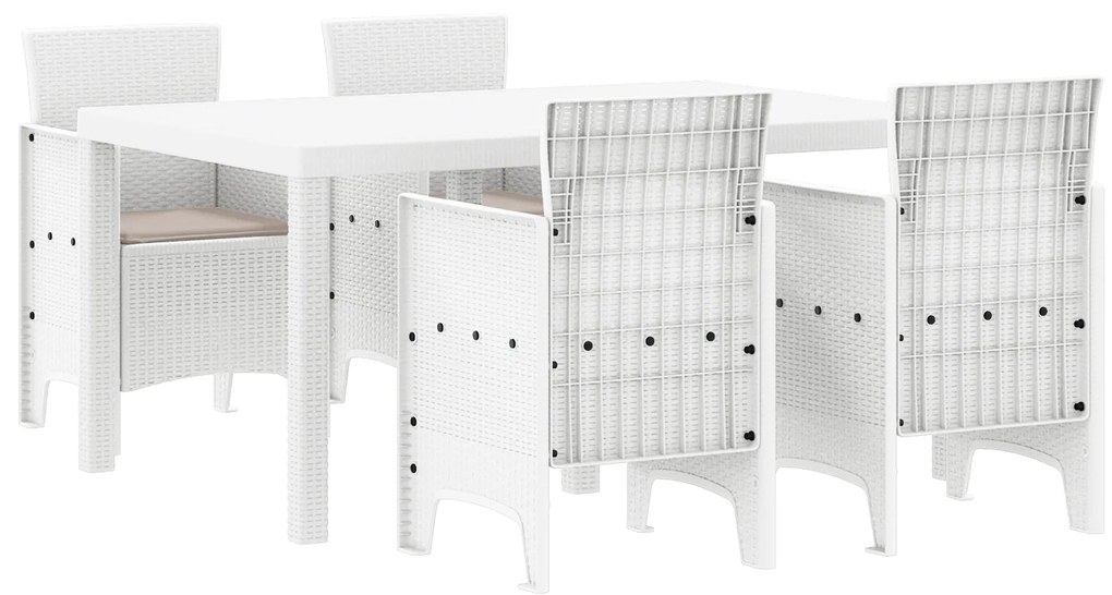 vidaXL Σέτ Τραπεζαρίας Κήπου 5 pcs Λευκό 150 x 100 x 73 εκ. PE Ρατάν
