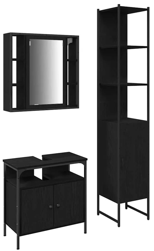 vidaXL Σετ Ντουλαπιών Μπάνιου 3 pcs Μαύρη δρυς 33 x 33 x 185.5 εκ