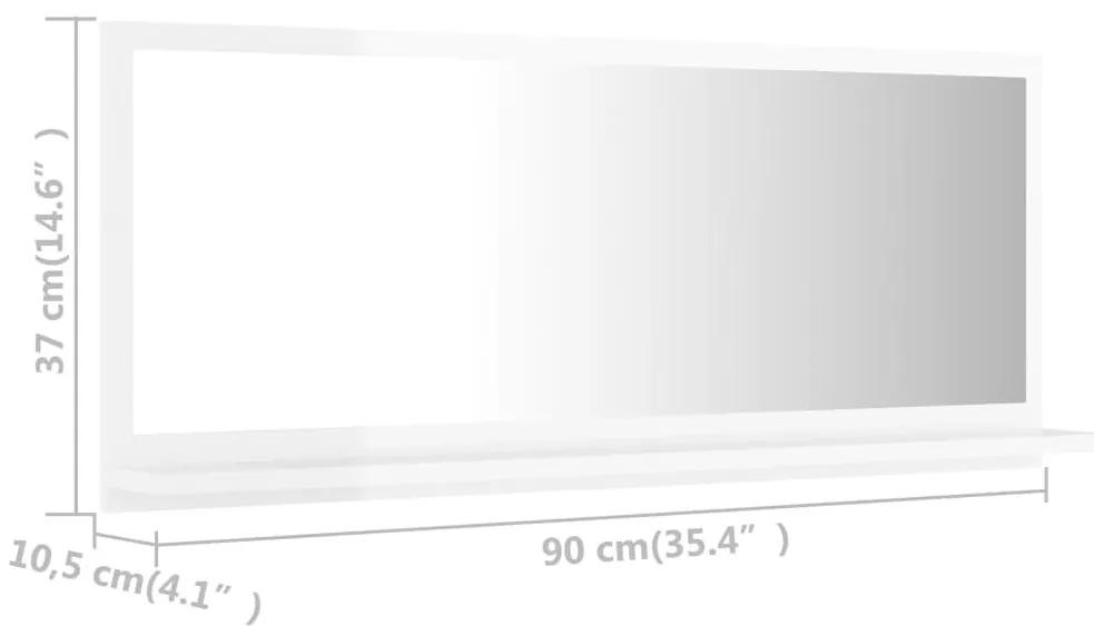 Καθρέφτης Μπάνιου Γυαλιστερό Λευκό 90x10,5x37 εκ. Μοριοσανίδα - Λευκό