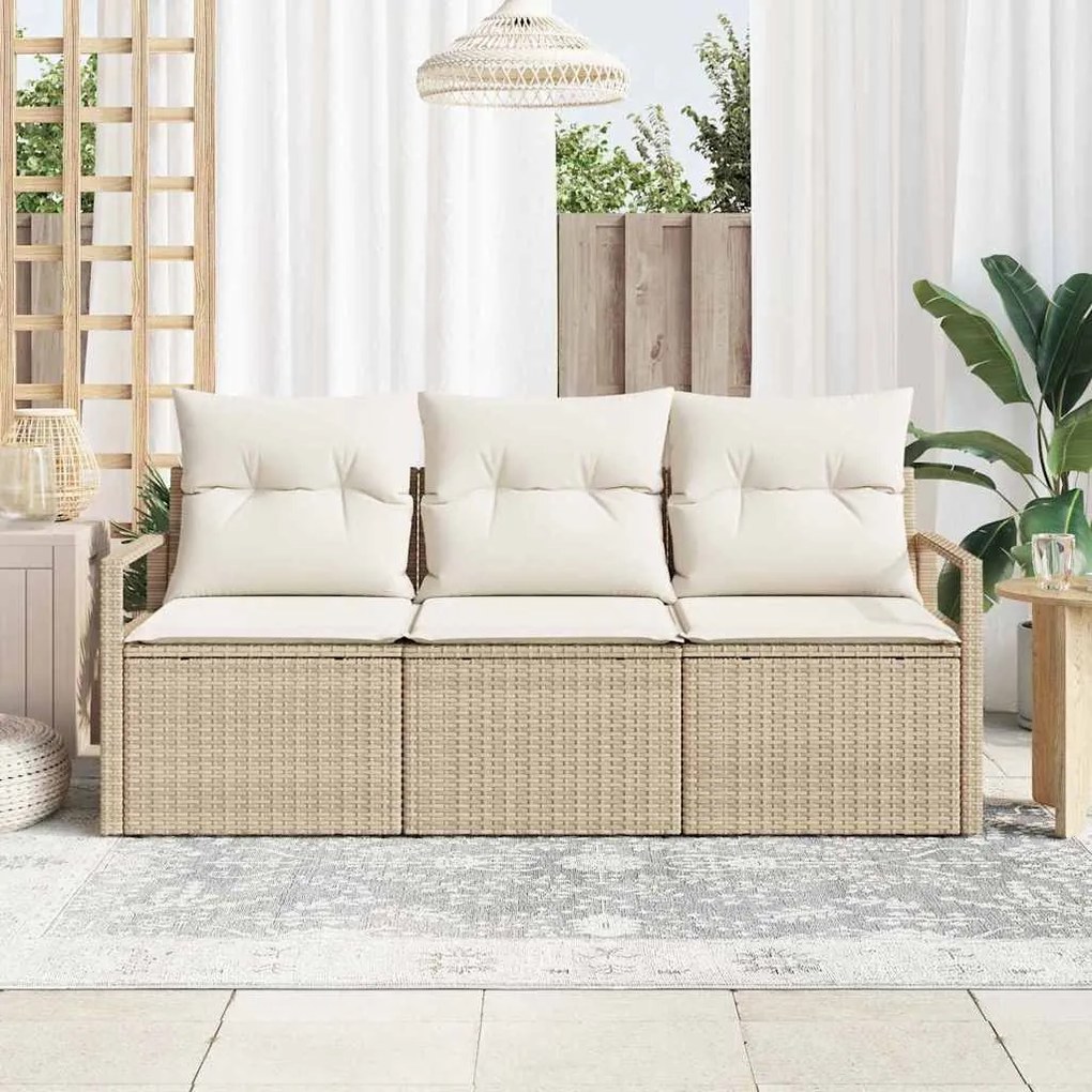 vidaXL Σετ Καναπέ Κήπου 3 pcs Μπεζ, Κρέμα Πολυ rattan, βαμμένο ατσάλι