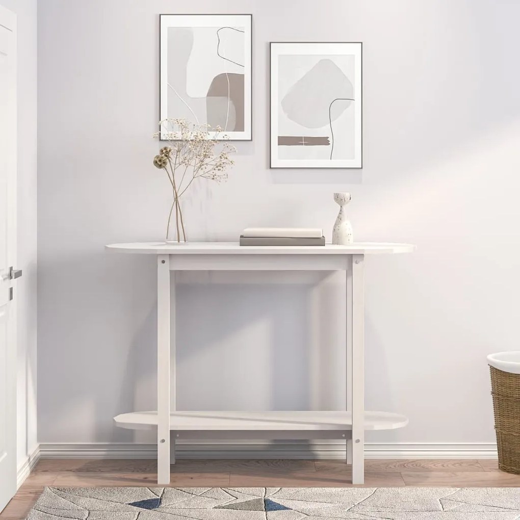 vidaXL Τραπέζι Κονσόλα Λευκό 110 x 40 x 80 εκ. από Μασίφ Ξύλο Πεύκου