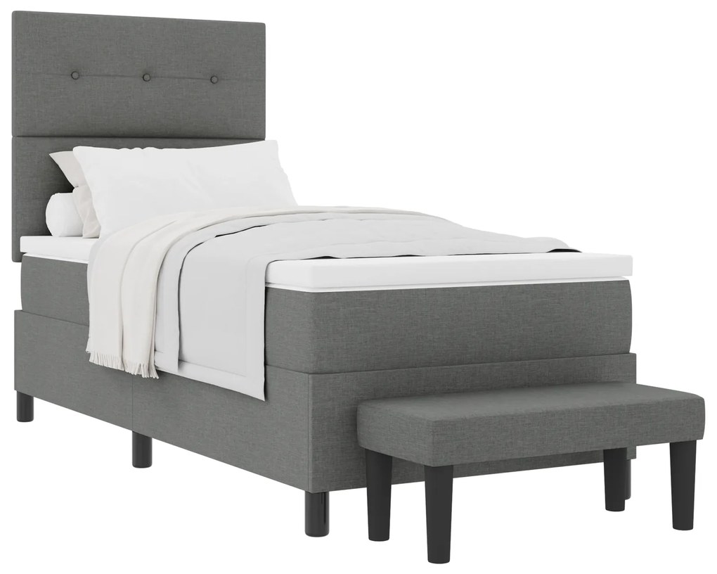 vidaXL Κρεβάτι Box Spring με Στρώμα & Πάγκο Σκούρου Γκρι 100x200 cm Υφασμάτινο