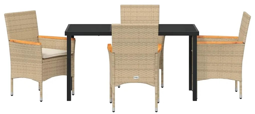 vidaXL Σέτ φαγητού για κήπο με μαξιλάρι 5 pcs Μπεζ συνθετικό ρατάν