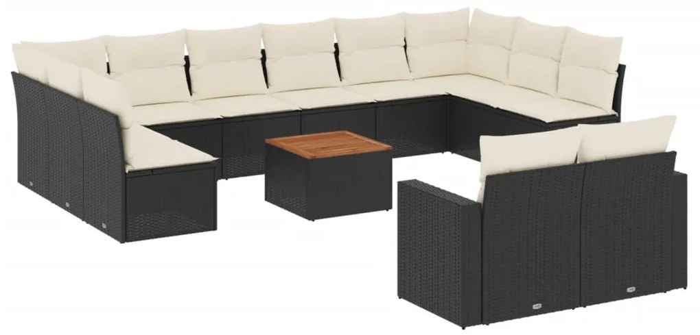 vidaXL Σαλόνι Κήπου 13 τεμ. Μαύρο από Συνθ. Ρατάν με Μαξιλάρια