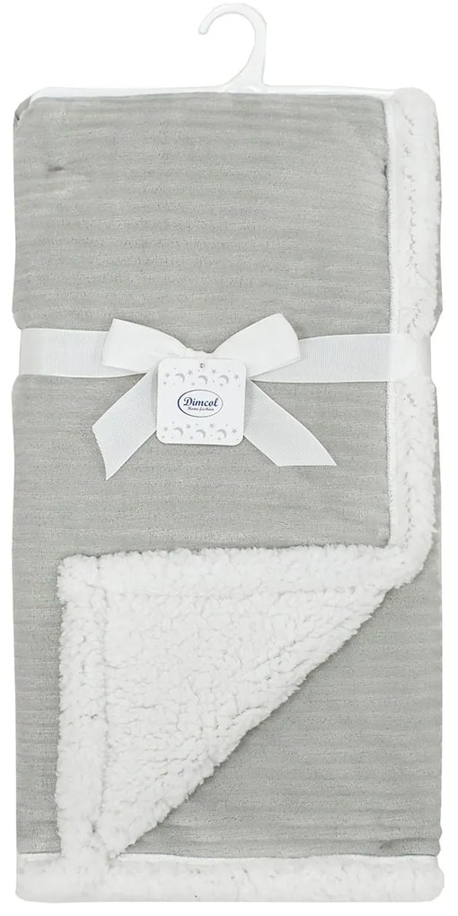Κουβέρτα Fleece Αγκαλιάς Με Γουνάκι (75x100) Dimcol Ριγέ Grey