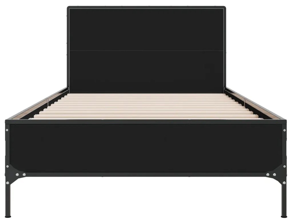 vidaXL Πλαίσιο Κρεβατιού Μαύρο 90 x 200 εκ. Επεξ. Ξύλο &amp; Μέταλλο