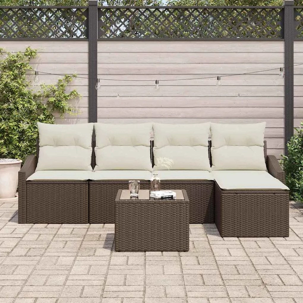 vidaXL Σετ Καναπέ Κήπου 6 pcs Καφέ Πολυ ράταν
