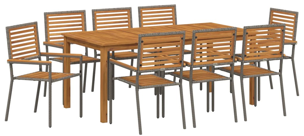 vidaXL Σετ Τραπεζαρίας Κήπου 9 pcs Γκρι 180 x 90 x 75 cm