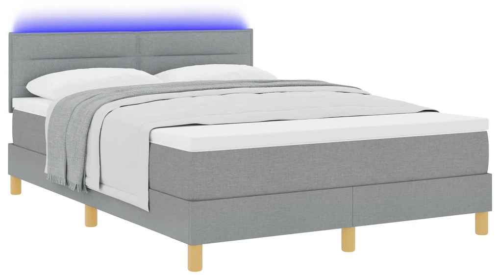 vidaXL Κρεβάτι Σπαστής Βάσης Με Στρώμα & LED Ανοιχτό Γκρι 140x200 εκ. Ύφασμα