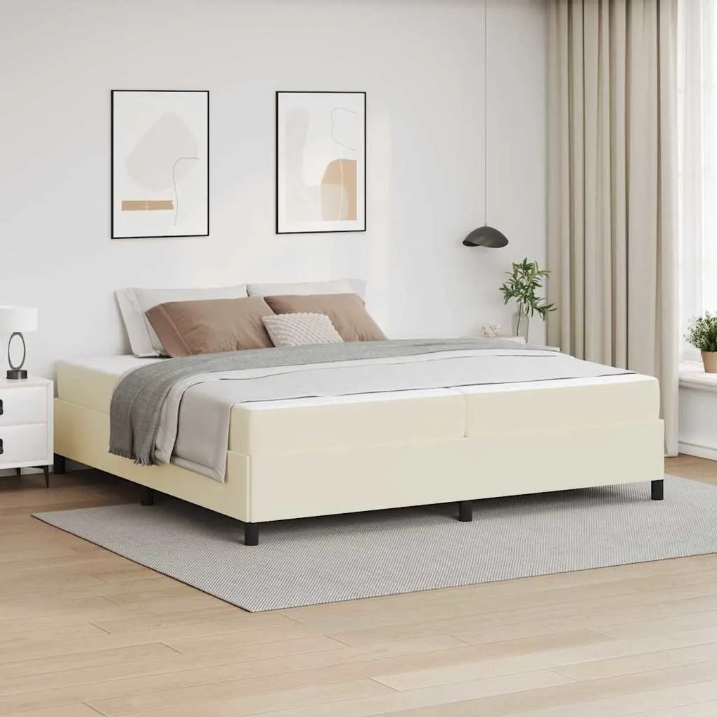 vidaXL Σκελετός κρεβατιού με στρώμα Κρεμ 200 x 200 cm Τεχνητό δέρμα