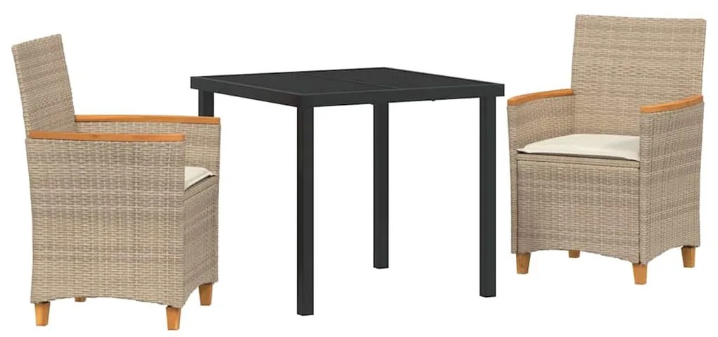 vidaXL Σέτ φαγητού για κήπο 3 pcs Μπεζ συνθετικό ρατάν