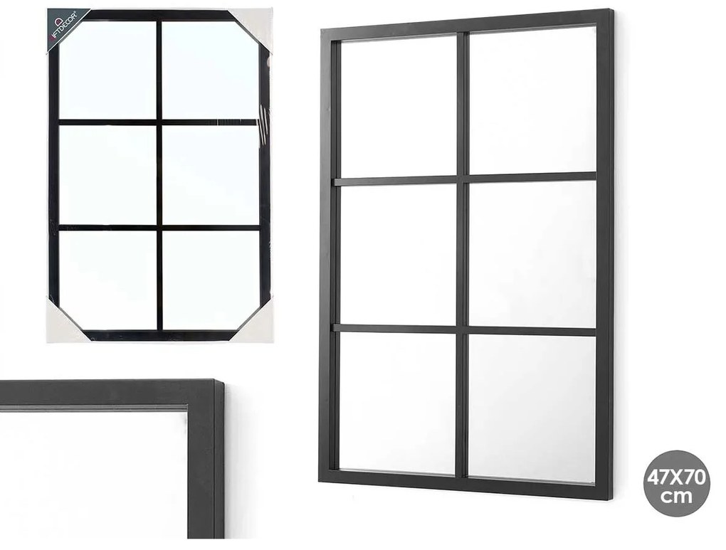 Τοίχο καθρέφτη Gift Decor Μαύρο Torg 70 x 47 x 2 cm (x6)