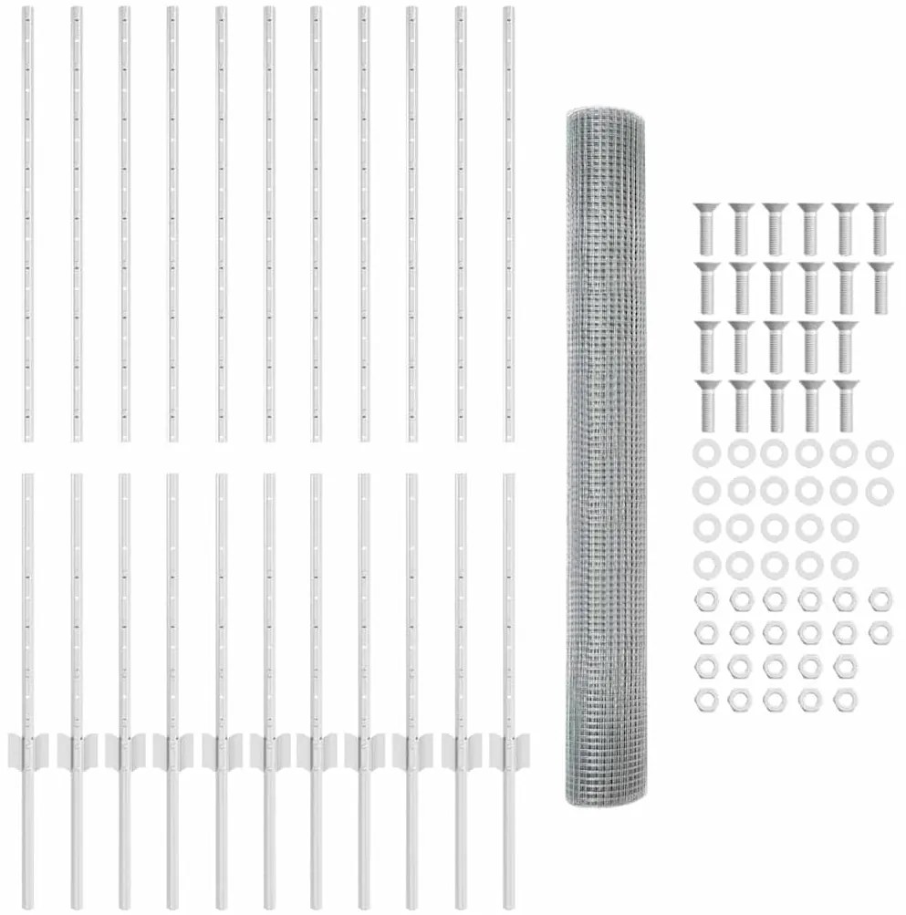 vidaXL Φράχτης με Στήλες. Ασημί 1.2 x 25 m Ατσάλι