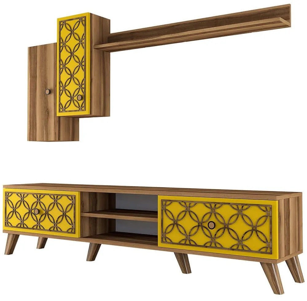 Σύνθεση Τηλεόρασης Class 845HCT3014 180x35x44cm Walnut-Yellow