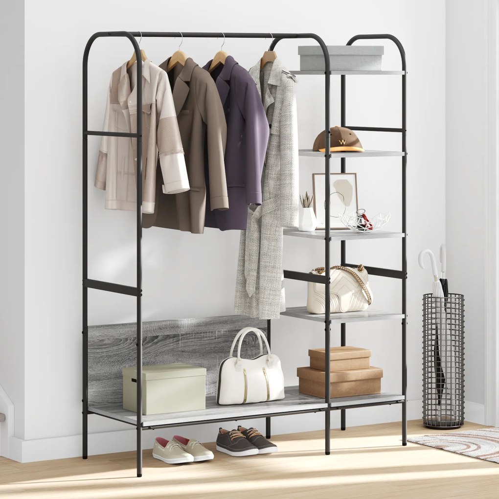 vidaXL Ράφι Ρούχων με Ράφια Γκρι Σονομά 120x44x160 εκ. Μηχανικά Ξύλο