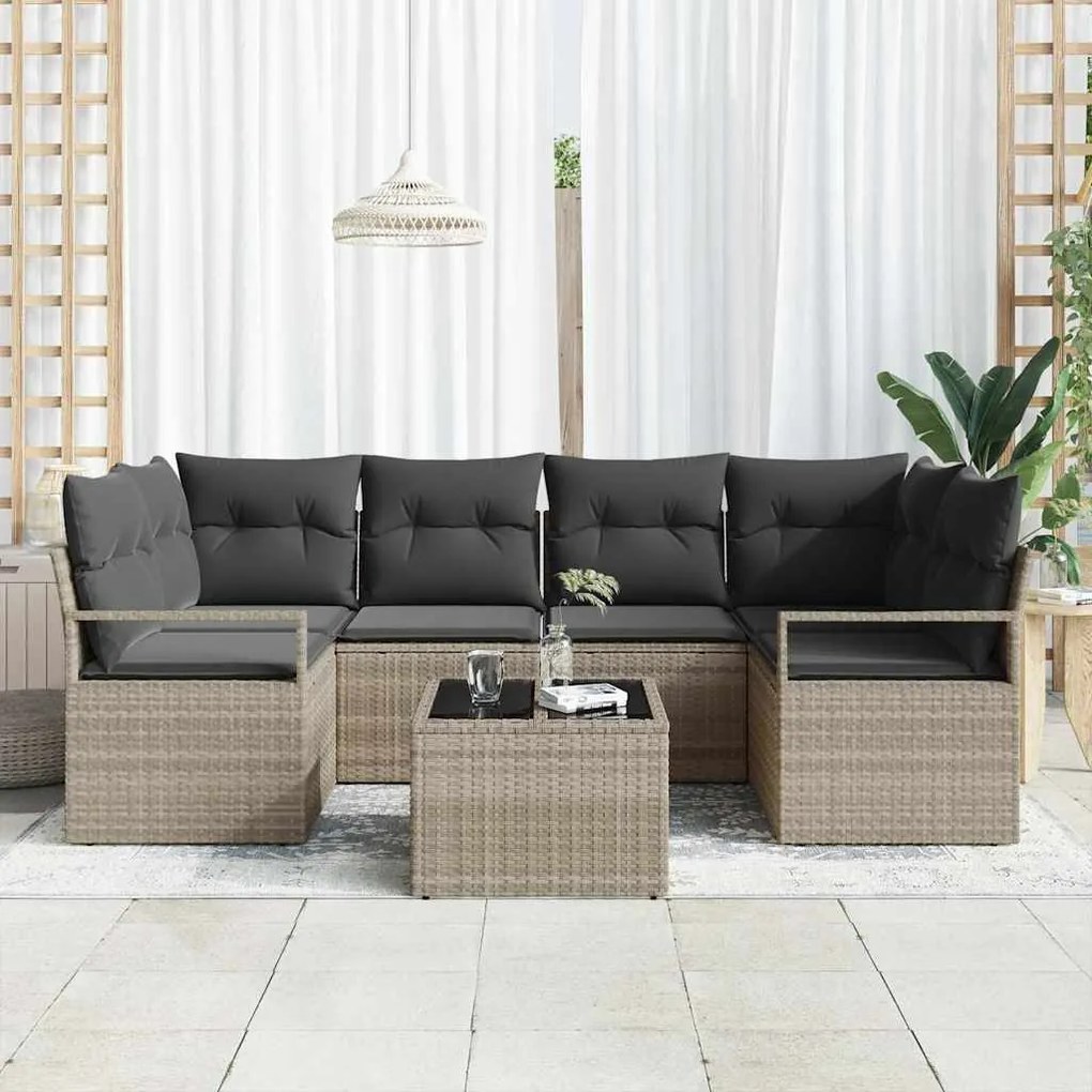 vidaXL Σετ Καναπέ Κήπου 7 pcs Ανοιχτό γκρι, Σκουρό Γκρι