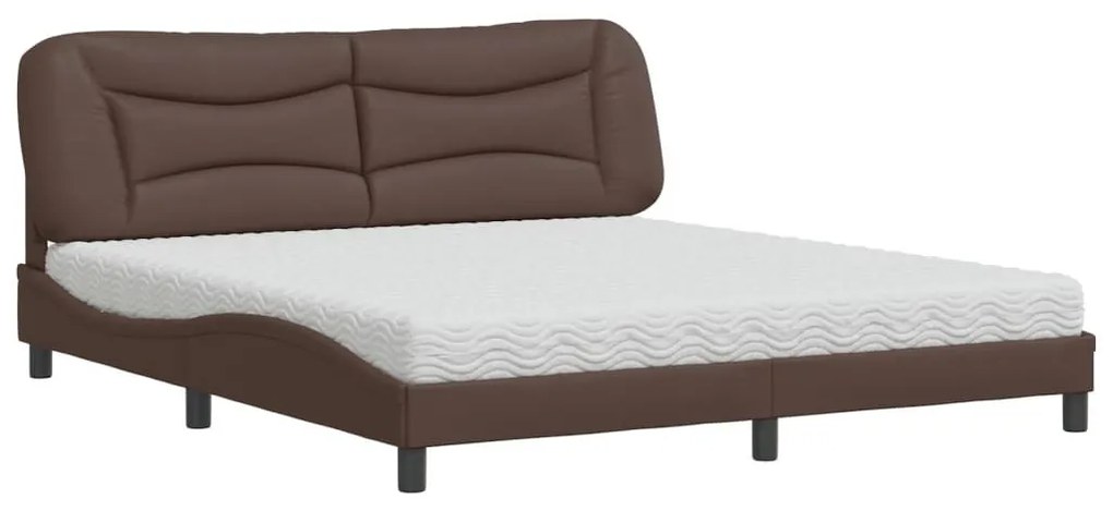 Κρεβάτι με Στρώμα Καφέ 180x200 εκ. Συνθετικό Δέρμα - Καφέ