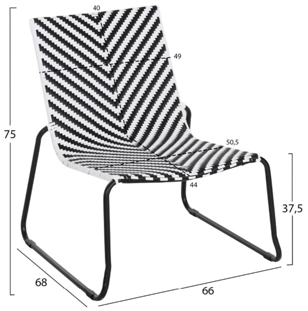 Σετ κήπου Lounge PONY 3 τμχ C21193.02 Μέταλλο &amp; Συνθ. Rattan σε Λευκό - Μαύρο 66x68x75 εκ.