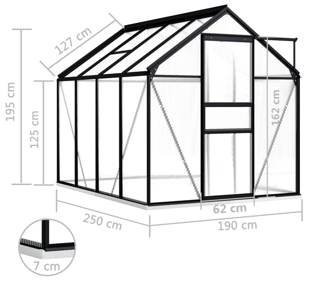 vidaXL Θερμοκήπιο με Πλαίσιο Βάσης Ανθρακί 4,75 μ³ από Αλουμίνιο