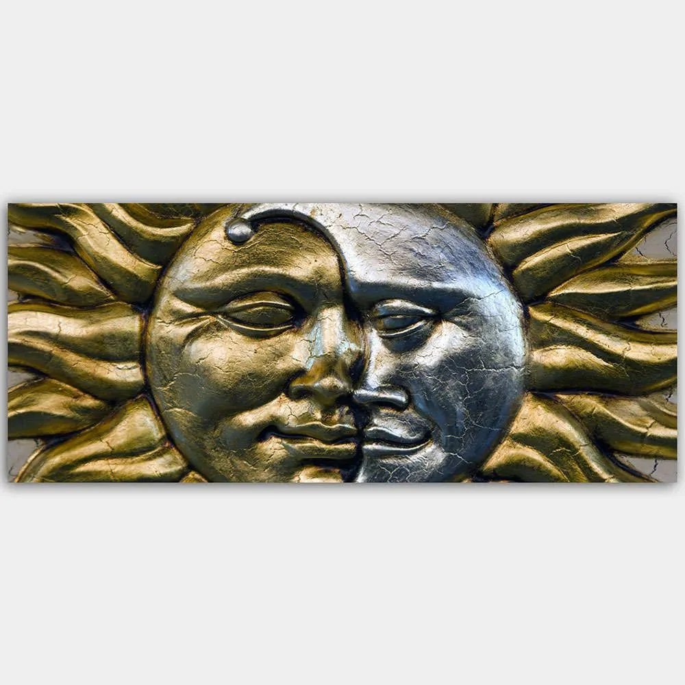 Πίνακας Καμβάς 451ERN1462 120x50cm Gold-Silver Wallity Οριζόντιοι Wood, Canvas