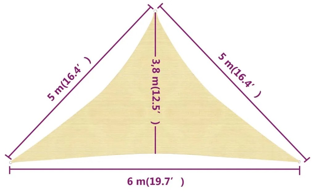 vidaXL Πανί Σκίασης Μπεζ 5 x 5 x 6 μ. από HDPE 160 γρ./μ²