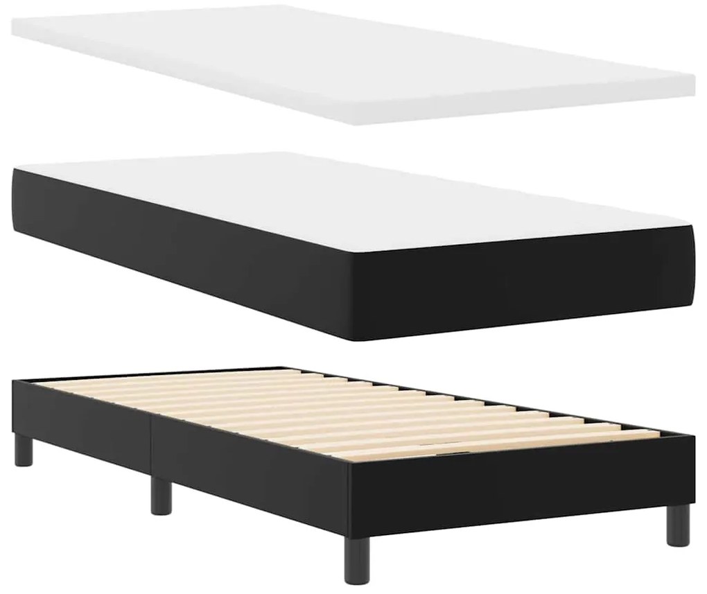 vidaXL Κρεβάτι με ελατήρια με στρώμα Μαύρο 90 x 200 cm Τεχνητό δέρμα