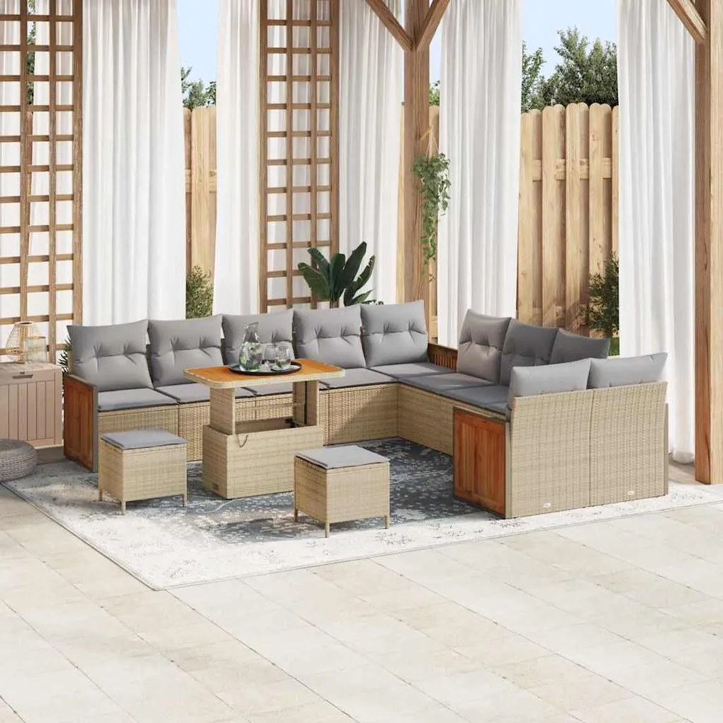 vidaXL Σετ Καναπέ Κήπου 13 pcs Μπεζ 90 x 55 x 71 cm συνθετικό ρατάν