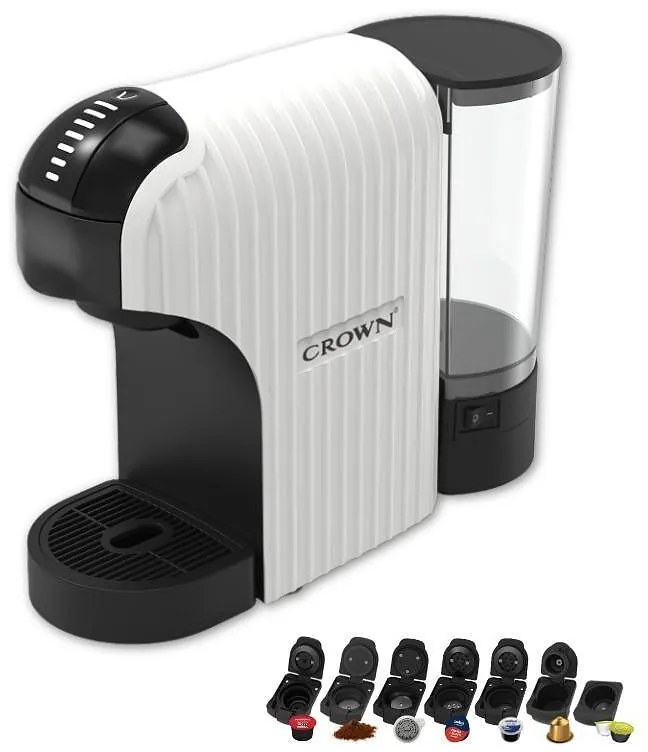 Μηχανή εσπρέσο 7σε1 Crown CCM-1531W 20 bar, 0,9 l, 7 προσαρμογείς, ενδείξεις LED, έλεγχος μήκους καφέ, Λευκό/μαύρο