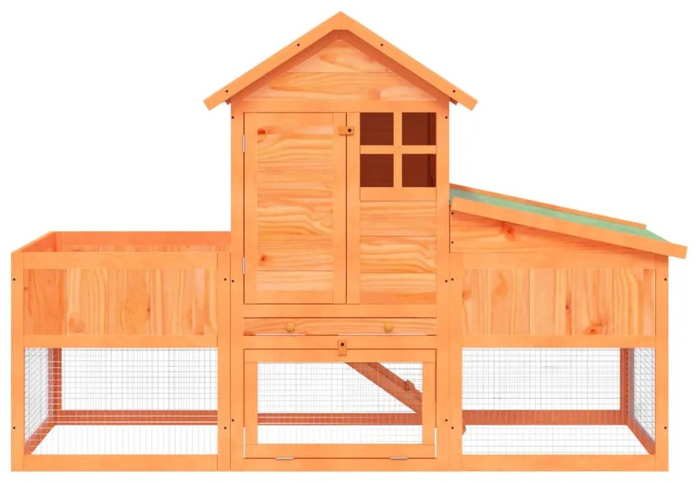 vidaXL Κλουβί Κουνελιών Καφέ 170 x 63 x 113 εκ. Μασίφ Ξύλο Πεύκου