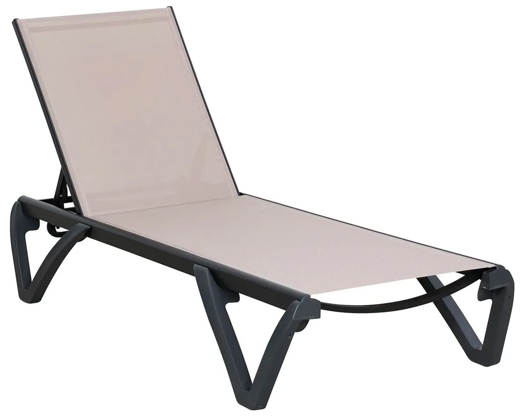 CAPRI K/D Ξαπλώστρα Αλουμίνιο Μαύρο, PP-UV Μαύρο - Textilene Cappuccino 68/58x190x30cm