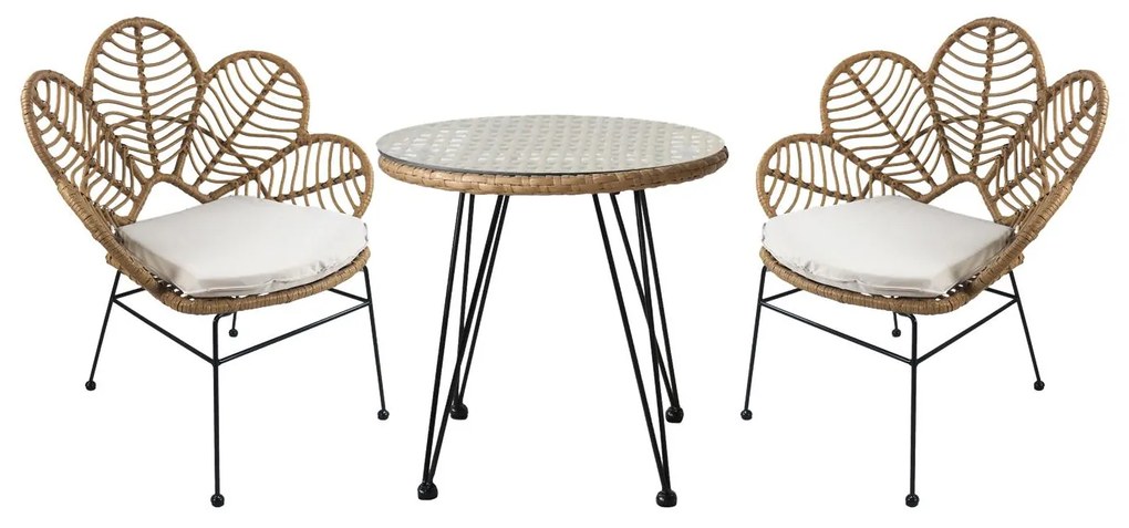 Σετ Τραπεζαρία Κήπου ArteLibre EUSEBIO Φυσικό/Μαύρο Μέταλλο/Rattan Με 2 Καρέκλες 14990358