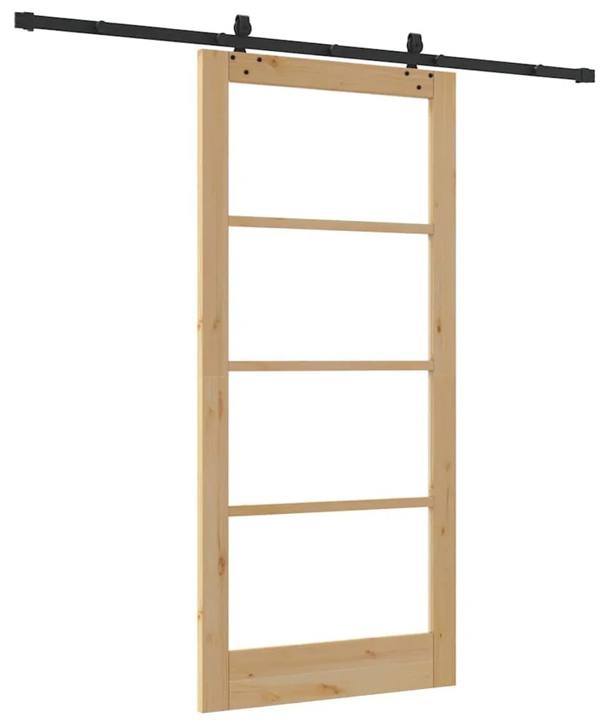 vidaXL Συρόμενη Πόρτα Χειροκίνητος Καφέ 93 x 202 cm Ξύλο και μέταλλο