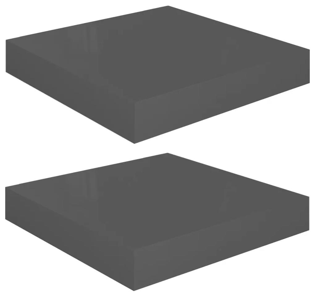 Ράφια Τοίχου Γυαλιστερά Μαύρα 2 Τεμάχια 23x23,5x3,8 εκ. MDF - Γκρι