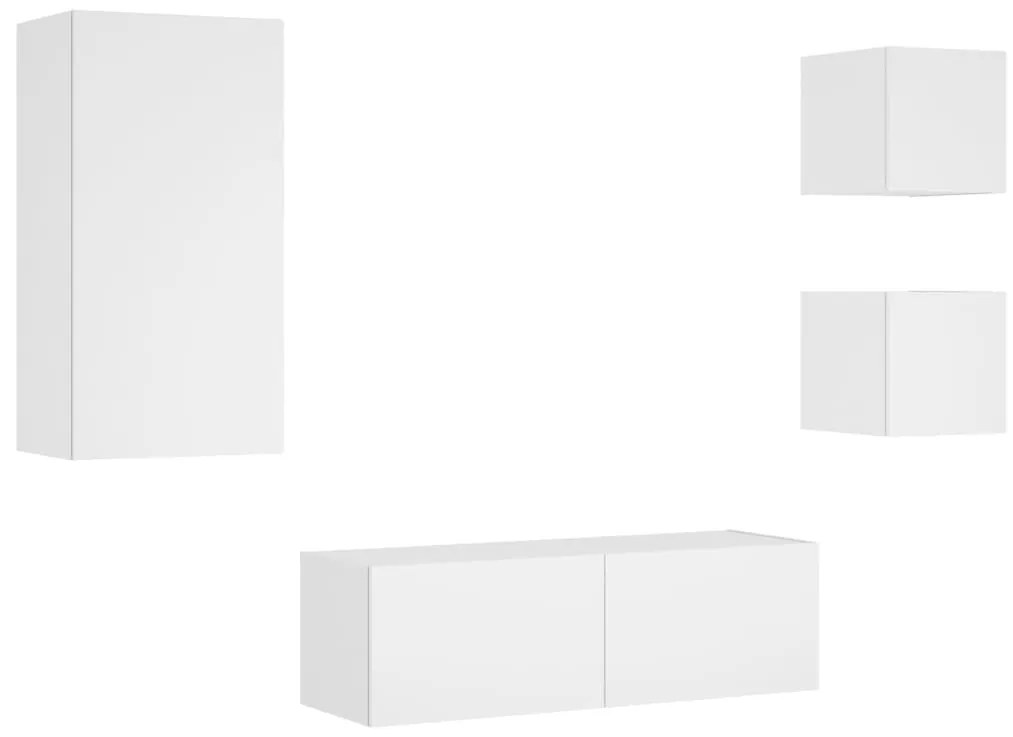 vidaXL Ντουλάπια Τηλεόρασης Τοίχου 4 Τεμ. με Φώτα LED Λευκά