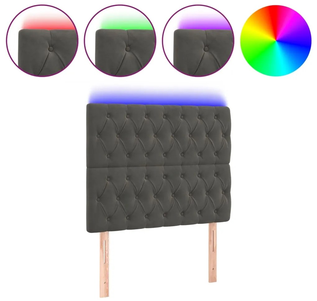 vidaXL Κεφαλάρι Κρεβατιού LED Σκούρο Γκρι 90x7x118/128 εκ. Βελούδινο